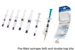 Pre-filled syringes (left) and double chamber bags (PLW®) 