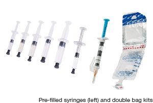 Pre-filled syringes (left) and double chamber bags (PLW®)