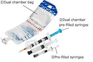 Pre-filled syringes (left) and double chamber bags (PLW®) 