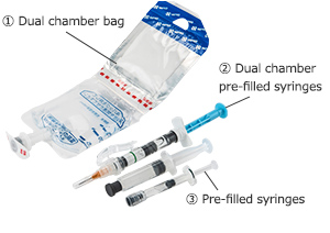 Pre-filled syringes (left) and double chamber bags (PLW®)