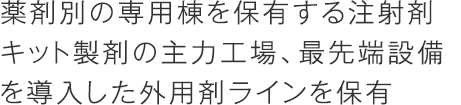 薬剤別の専用棟を保有する注射剤キット製剤の主力工場 最先端設備を導入した外用剤ラインを保有